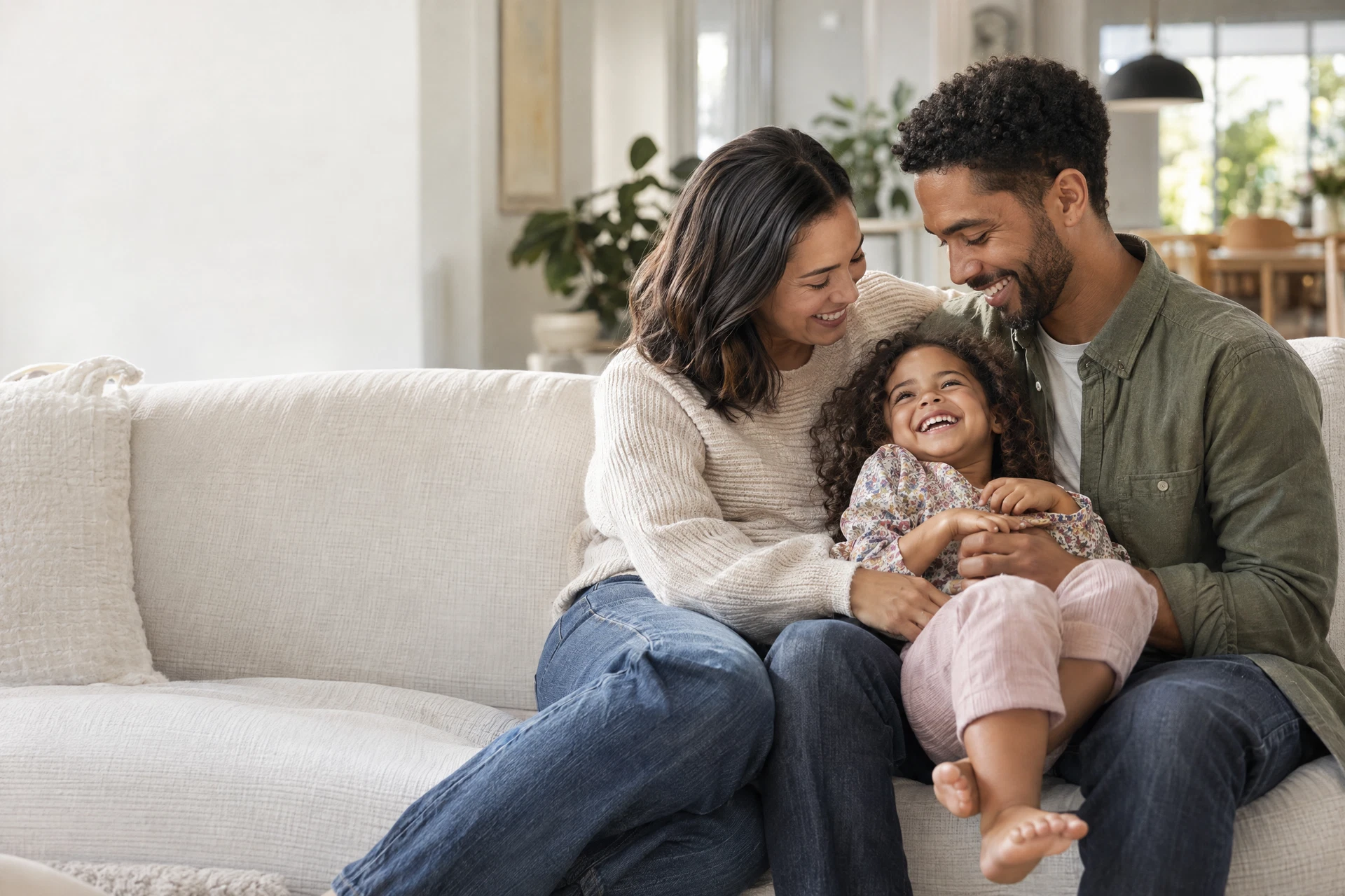 Illustrative family in a light-filled home